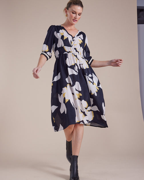 Made By Johnny Casual Flowy Swing Shift Long Sleeve Tiered Dress