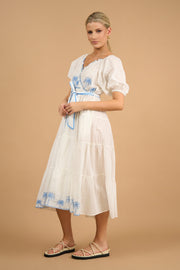 Dress - Bronte White Palm Embroidered