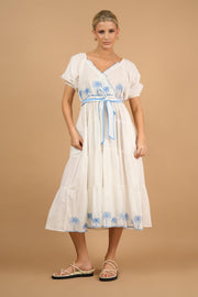 Dress - Bronte White Palm Embroidered