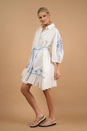 Dress - June White Palm Embroidered