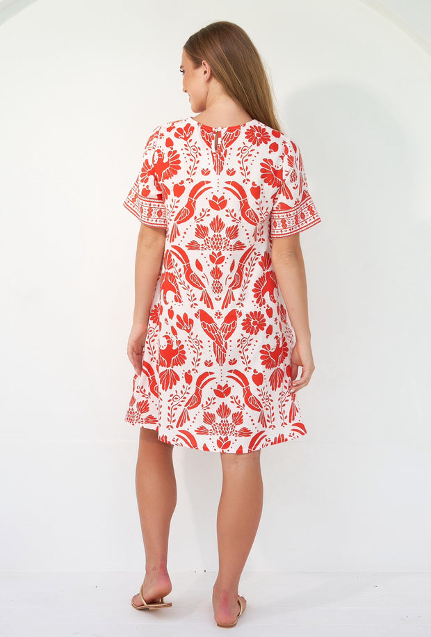 Dress - Evelyn in Red Bird