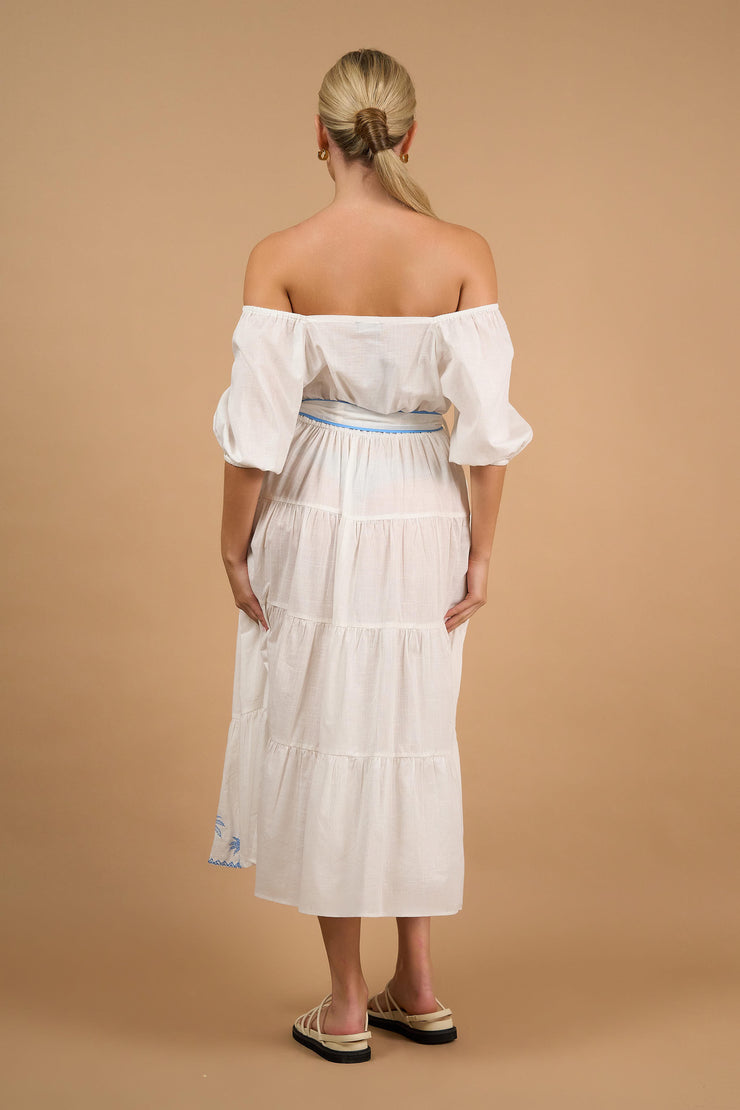 Dress - Bronte White Palm Embroidered