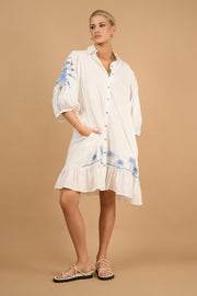 Dress - June White Palm Embroidered