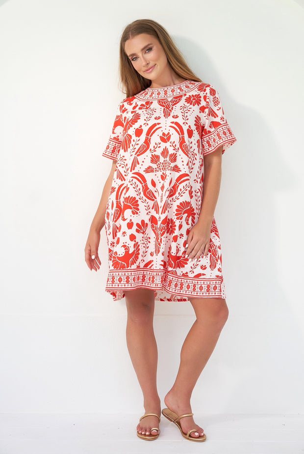 Dress - Evelyn in Red Bird