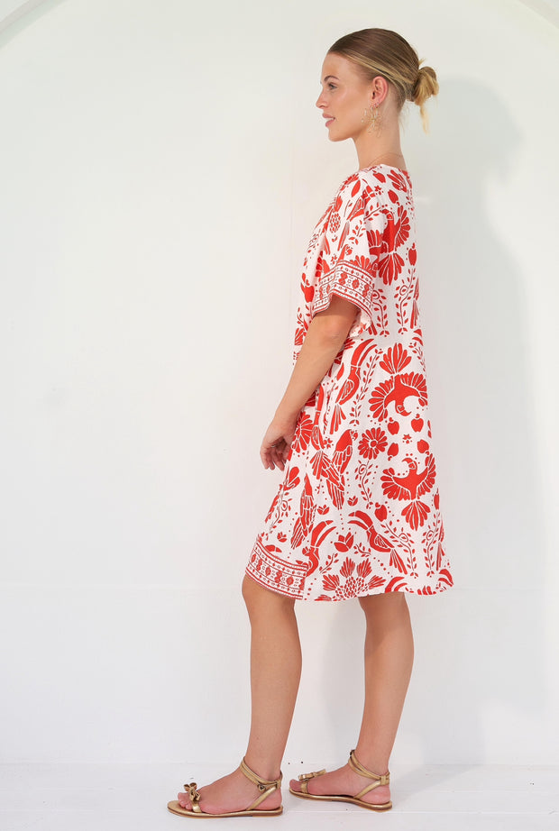 Dress - Evelyn in Red Bird