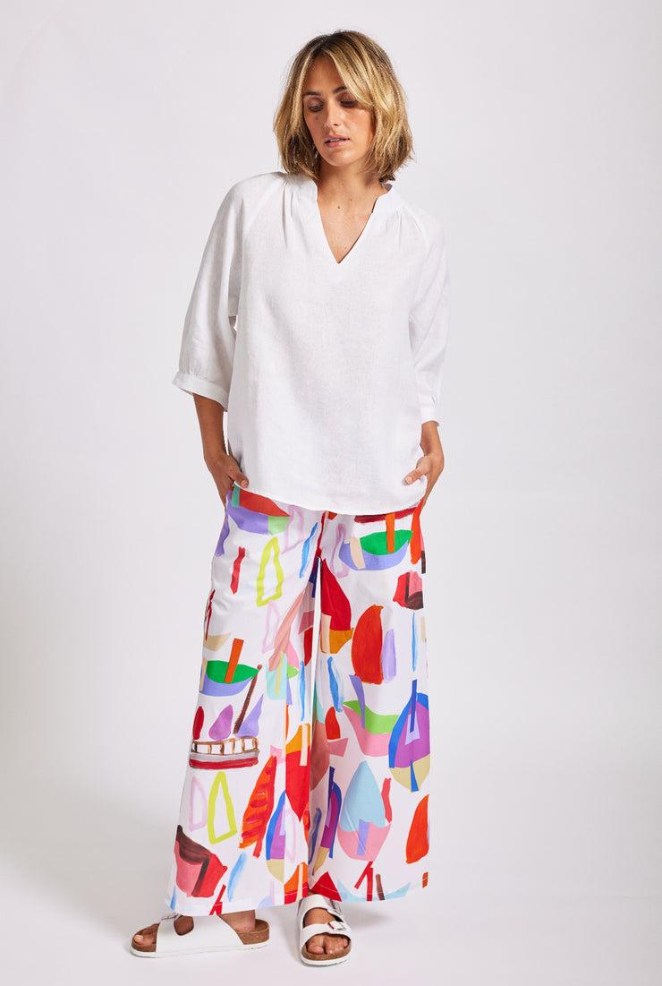 Pant - Sailboat Cotton Wide Leg Drawstring by Wear Colour